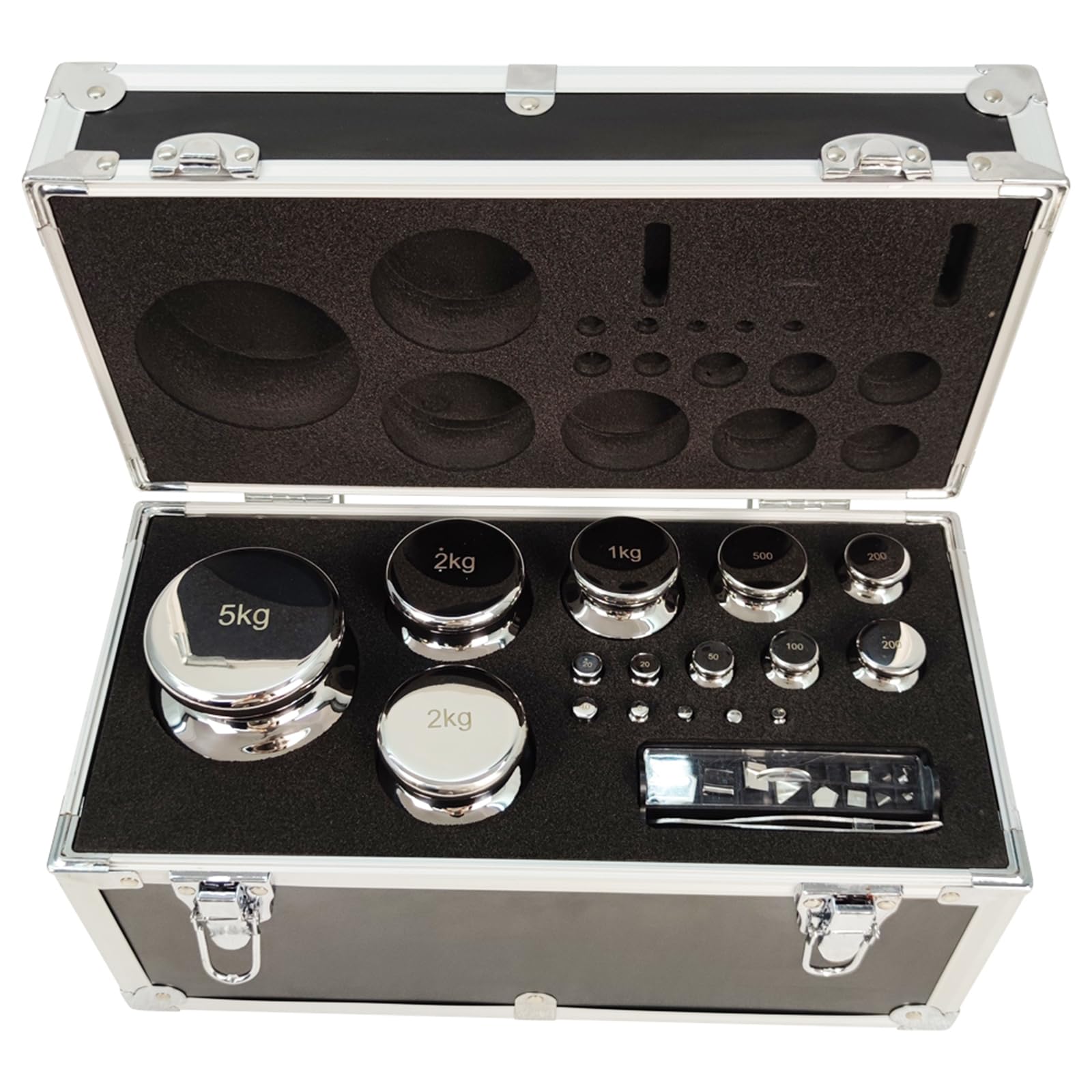 Juego de pesas de calibración PreAsion, grado F1, 1mg-5kg, kit de 28 piezas, pesas de acero inoxidable con caja de aleación de aluminio para educación en laboratorio - J251080FBA
