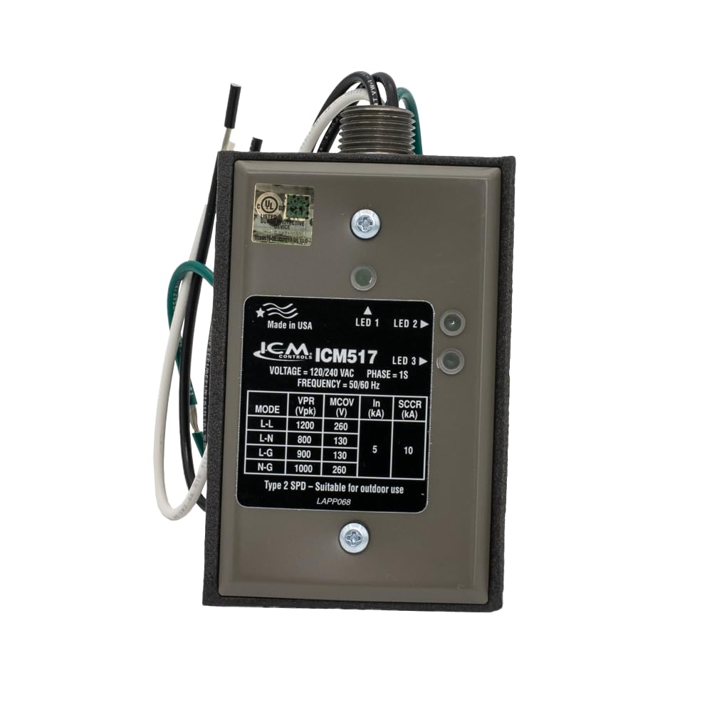 ICM Controls ICM517 Protector de sobretensiones monofásico con carcasa nominal Nema tipo 3R, profundidad de 2.16 pulgadas, 2.78 pulgadas de ancho, 5 pulgadas de longitud