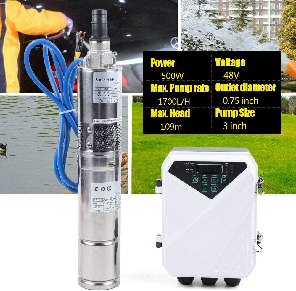 Bomba sumergible solar de pozo profundo de 3 pulgadas, 24 V, 270 W, bomba de agua solar sumergible de acero inoxidable para riego agrícola + kit de controlador MPPT 3FLS1.8/100-D24/270 (24 V 270 W)
