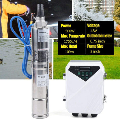Bomba sumergible solar de pozo profundo de 3 pulgadas, 24 V, 270 W, bomba de agua solar sumergible de acero inoxidable para riego agrícola + kit de controlador MPPT 3FLS1.8/100-D24/270 (24 V 270 W)