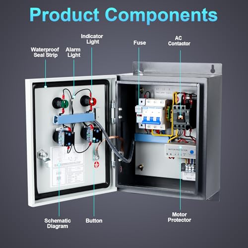 Caja de control del motor, con contactor de CA, controlador multifunción monofásico de 220V 2HP para motor, refrigeración, bombas de agua y ventilador