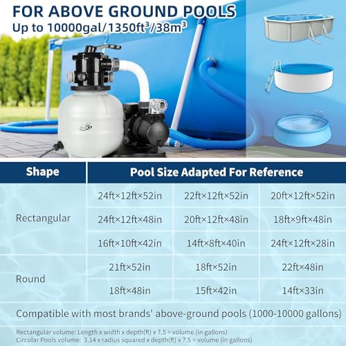 BlueBay Bomba de filtro de arena de 13 pulgadas, 1/3 HP 1850 GPH con temporizador, válvula de 7 vías y cesta coladora para piscinas sobre el suelo de hasta 8000 galones, fácil instalación, gris