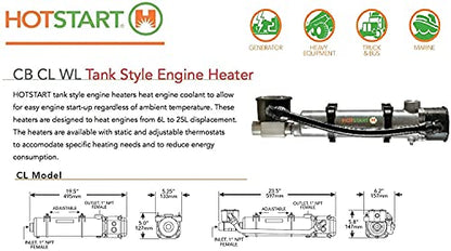 Calentador de motor CL130210-200 HOTSTART - Refrigerante hermético pre calentador con termostato - Original 240v 12.5amps 3.0kw