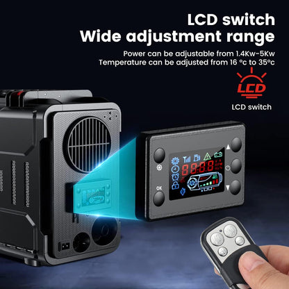 HCALORY Calentador de aire diésel portátil de 12 V, calentador de estacionamiento diésel todo en uno de 5 KW, calentador de litera de estacionamiento con control de aplicación Bluetooth y monitor LCD