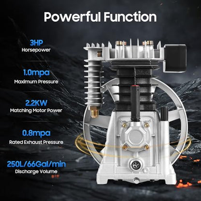 Bomba de compresor de aire 3HP 250L/min Bomba de cabeza de compresor de aire Cilindro de bomba de aceite de hierro fundido Bomba de lubricación estilo pistón
