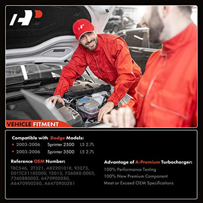 A-Premium Turbocompresor con actuador turbo y junta compatible con Dodge Sprinter 2500 3500 2003-2006 L5 2.7L