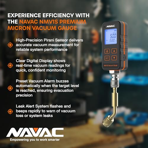NAVAC NMV1S - Medidor de aspiradora de micras premium - Protección de alta presión - Medidor de aspiradora digital HVAC con alarma de nivel y advertencia de fugas, prueba de desintegración, gran