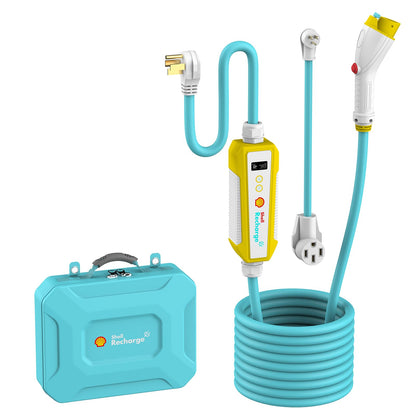 Shell Cargador EV nivel 2 y 1, 40A 110-240V certificado ETL, estación de carga portátil para el hogar y al aire libre, corriente ajustable con adaptador de cable de 24 pies y adaptador Nema 5-15P a