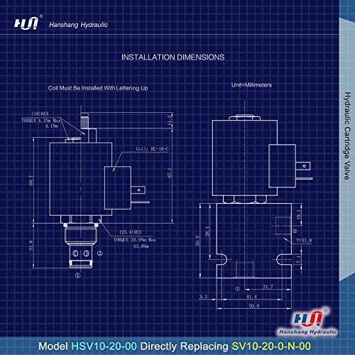 Válvula de cartucho de solenoide, válvula electromagnética hidráulica de dos posiciones normalmente cerrada Reemplazo comparable a Hydraforce SV10-20-0-N-00 (HSV10-20-00)