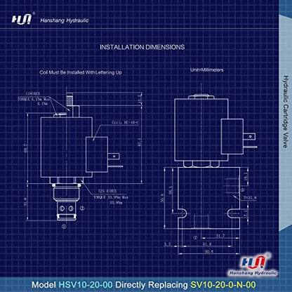 Válvula de cartucho de solenoide, válvula electromagnética hidráulica de dos posiciones normalmente cerrada Reemplazo comparable a Hydraforce SV10-20-0-N-00 (HSV10-20-00)