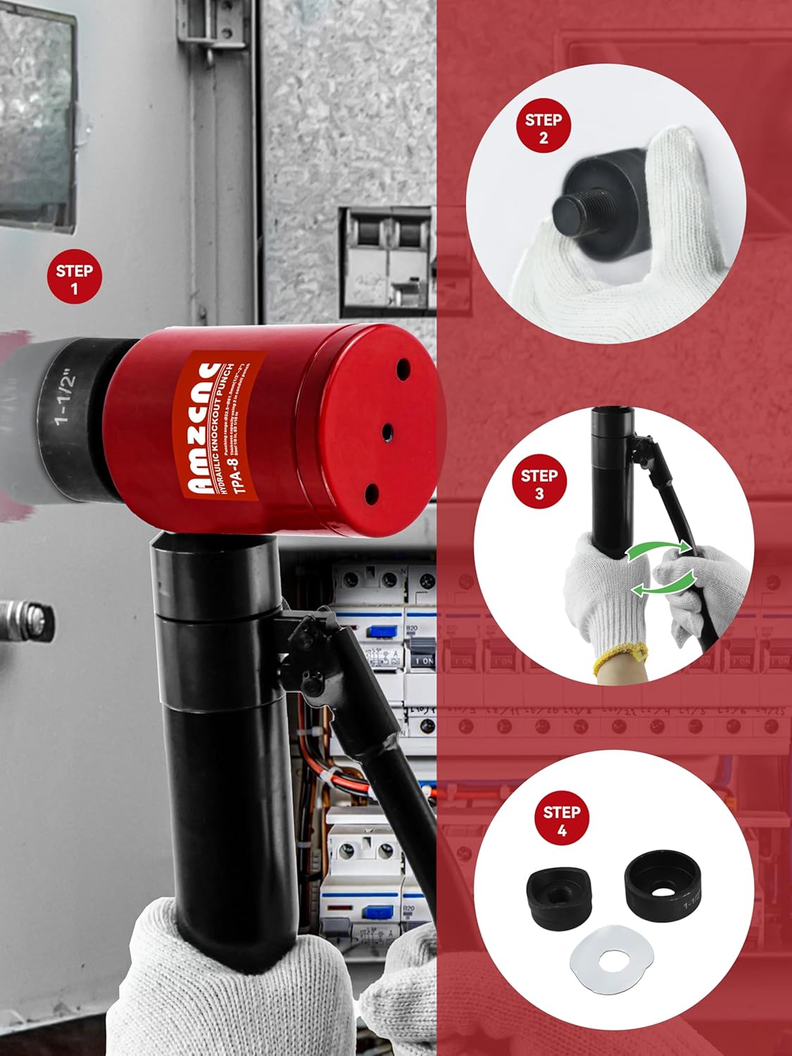 AMZCNC - Kit de perforación hidráulica de rotación de 360° de 1/2 a 2 pulgadas (TPA-8 rojo)