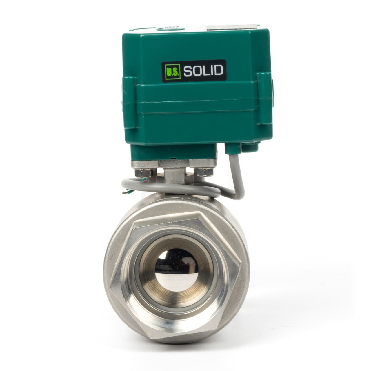 US SOLID Válvula de bola motorizada de 2" - Acero inoxidable, retorno automático de 2 cables, válvula de bola eléctrica de 9-24 V CA/CC con paso total, normalmente cerrada, certificada por NSF - NPT . SKU: JFMSV00408