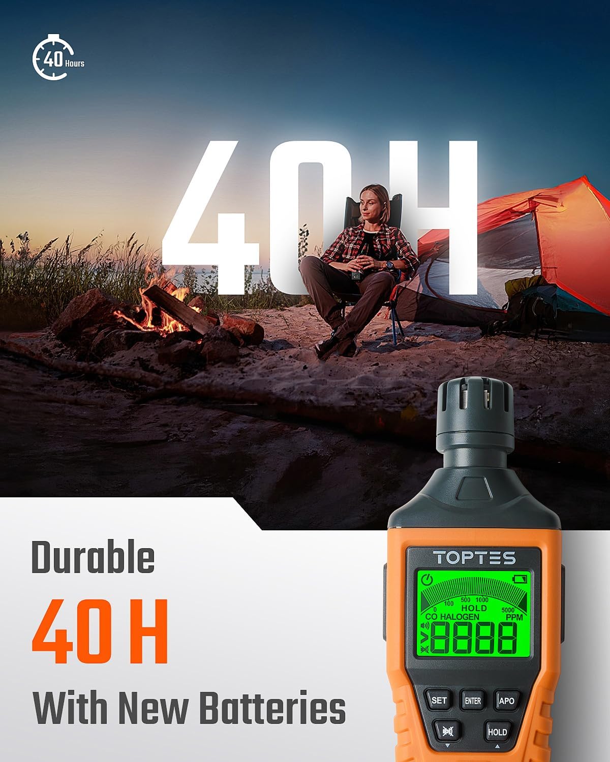 CT-300 Detector de monóxido de carbono portátil, detector de CO con alarma audible y visual, 0-5000PPM, alarma de CO, pantalla LCD retroiluminada, para el hogar, automóvil, campamento y viajes