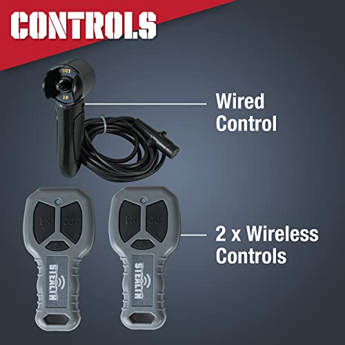 Stealth Winches Cabrestante de camión de 13500 libras, cabrestante eléctrico de 12 voltios con 2 controles remotos inalámbricos y cuerda sintética, 4 x 4, perfecto para cabrestante de remolque 13V2A12-CAD