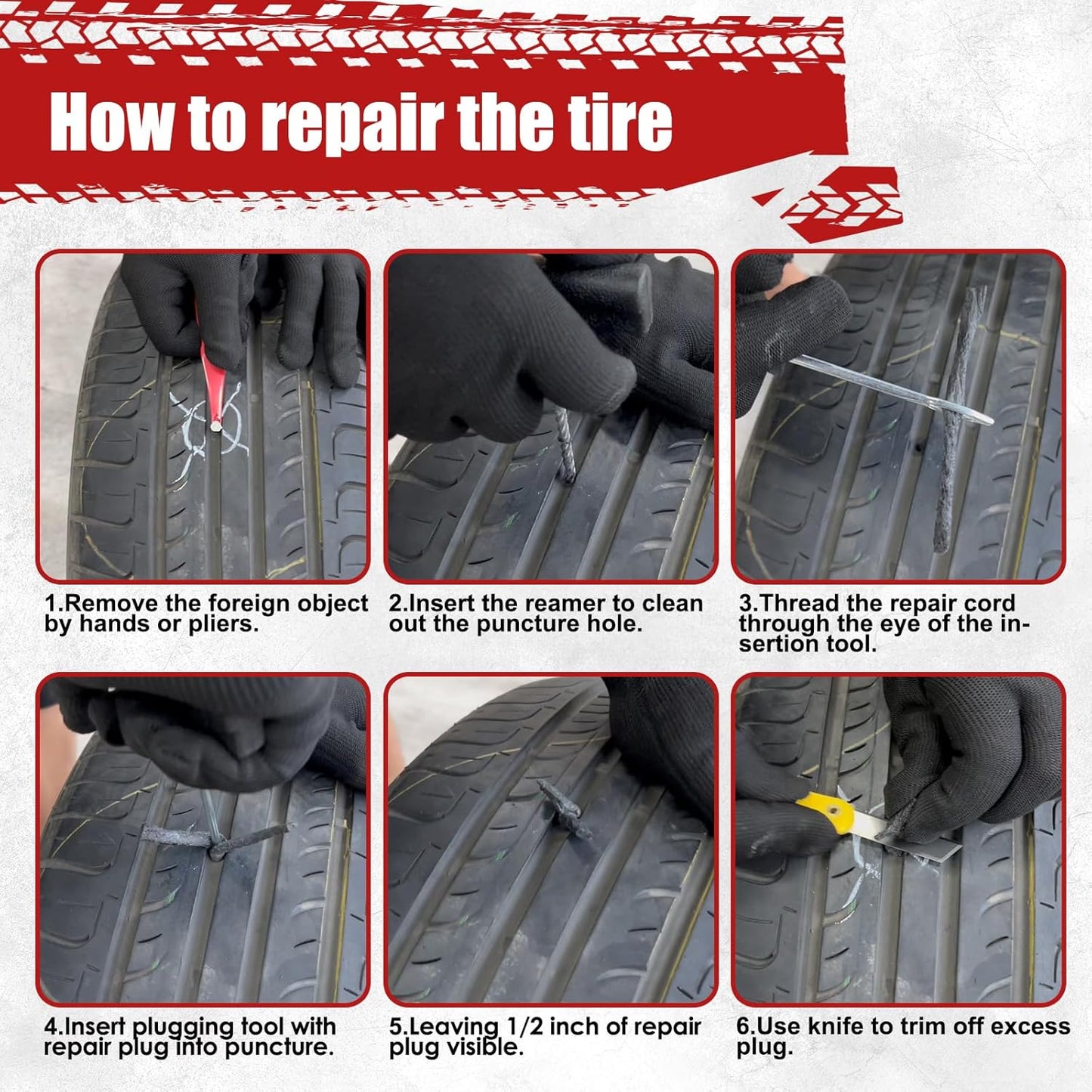 Handfly - Kit de reparación de neumáticos de alta resistencia, kit de 39 tapones de neumáticos para coche, motocicleta, camión, tractor, remolque, RV, ATV, ARB, SUV