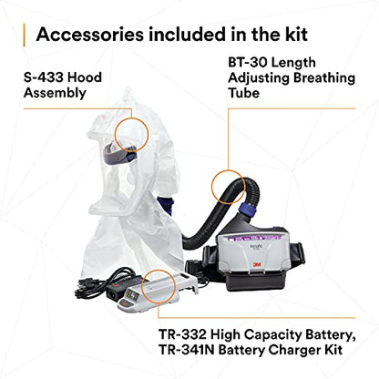 3M Respirador PAPR, kit de respirador purificador de aire alimentado Versaflo, TR-300N+ ECK, cuidado de la salud, montaje de campana, fácil de limpiar y mantener, protección respiratoria todo en uno