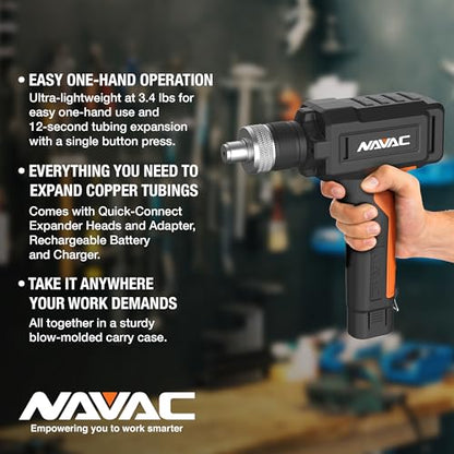Navac Nte11L - Expansor de tubos de alimentación – Herramienta de estampar de cobre suave o recocido – Funciona con pilas – Operación con un solo botón – Cabezales expansores de conexión rápida