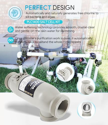 R0452400 PLC1400 Kit de celdas de sal de 3 puertos de repuesto para Zodiac Jandy AquaPure 1400 PureLink APURE1400 Sistema de purificación de agua con cable de alimentación CC de 16 pies R0402800 y 3