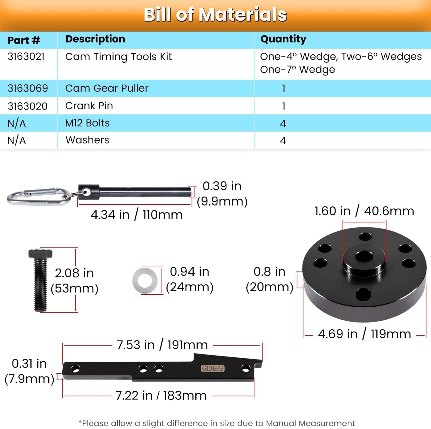 E-cowlboy 3163021 Kit de herramientas de sincronización de leva para todos los motores Cummins ISX QSX 2007-2017 con extractor de engranajes de leva, pasador de manivela y estuche de transporte,