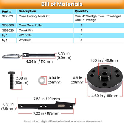 E-cowlboy 3163021 Kit de herramientas de sincronización de leva para todos los motores Cummins ISX QSX 2007-2017 con extractor de engranajes de leva, pasador de manivela y estuche de transporte,