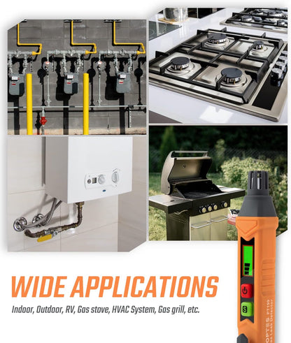 PT199 Detector de fugas de gas natural con alarma audible y visual, sniffer de gas portátil para localizar fuentes combustibles como metano, propano para el hogar (incluye batería x2), naranja