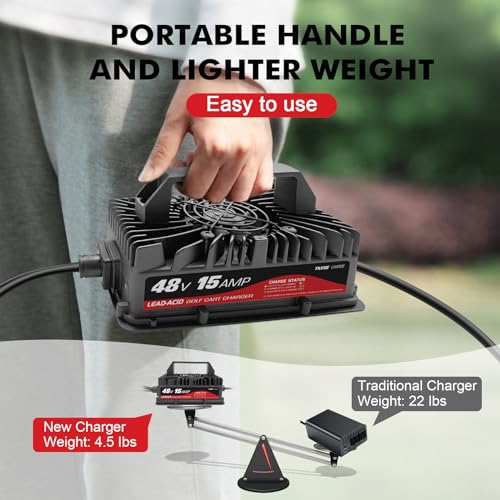 Cargador de carrito de golf de 15 amperios para EZGO y TXT de 48 voltios con enchufe Delta-Q de 3 pines