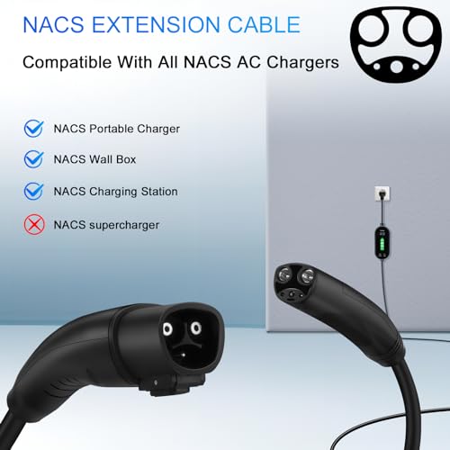 NACS - Cable de extensión de cargador compatible con NACS EVs, 21 pies, 240 V, 48 A, cable de carga NACS para carga doméstica y cargador móvil