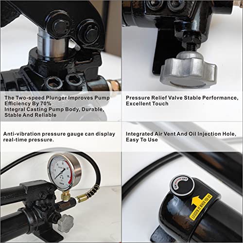 AMZCNC Bomba de mano hidráulica de 10000 Psi con manómetro de presión 2 velocidades, bomba de elevación hidráulica (CP-700-2)