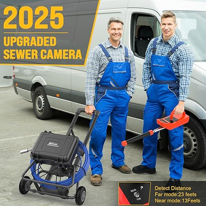 Anysun 9DX1 Cámara de alcantarillado con localizador de 200 pies, cámara de inspección de alcantarillado autonivelante con contador de distancia, cable de 0.276 in de diámetro con carro y ruedas, monitor