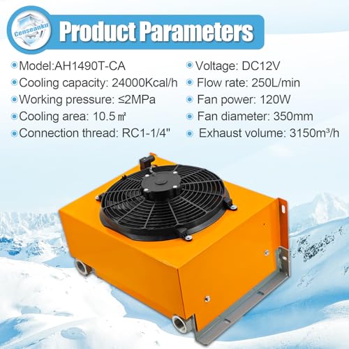 AH1490T-CA DC12V 250L/min Ventilador Enfriador de aceite hidráulico Enfriador de aire hidráulico Refrigerado por aire Radiador de aceite Reemplazar # AH1490T