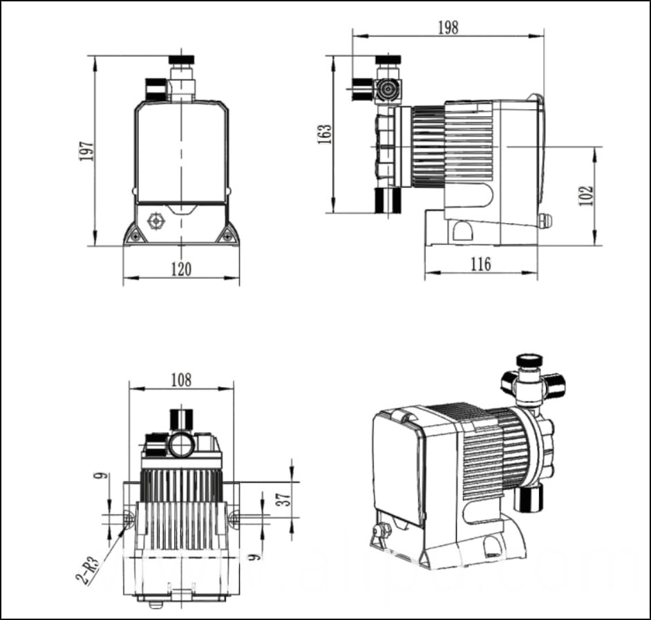 Generic Precision Controls - Bomba de agua química de cloro con medición de diafragma -19 GPD, (alta presión) 220 PSI - 115 voltios y 230 voltios compatible, PF20-P1-000