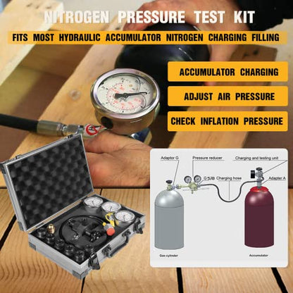 Kit de prueba de medidor de presión de nitrógeno hidráulico GK-01, herramientas de carga de gas acumulador de nitrógeno, kit de inflado de nitrógeno, 0-400 BAR/6000 PSI, con 7 acoplamientos, 3
