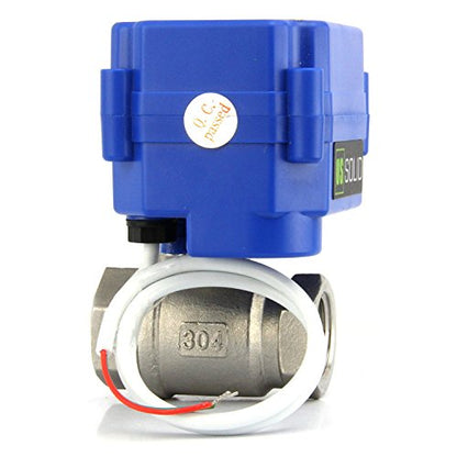 EE.UU. Válvula de bola motorizada sólida de 1/4 pulgadas, válvula de bola eléctrica de acero inoxidable de 110 V CA, configuración de retorno automático de 2 cables, normalmente cerrada