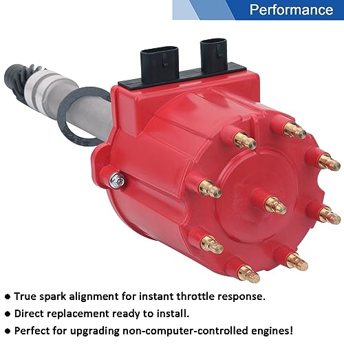 Distribuidor de encendido con tapa y rotor compatible con Chevrolet GMC 5.0L 5.7L 7.4L C/K Pickup Truck Van OEM 1103838 1103698 606-02302 606-02257, tapa roja, FDQ003