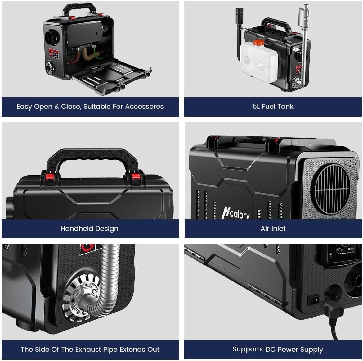 HCALORY Calentador de aire diésel portátil de 12 V, calentador de estacionamiento diésel todo en uno de 5 KW, calentador de litera de estacionamiento con control de aplicación Bluetooth y monitor LCD