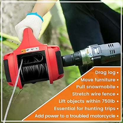 Anbull - Torno de taladro portátil de 750 libras de capacidad con alambre de acero de 40 pies para elevación y arrastre