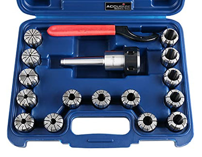 Accusize Industrial Tools MT3-OZ25 Juego de pinzas de 15 piezas, 1/8 a 1 pulgada, 1 portabrocas cónico Morse #3, 1 llave inglesa, 0223-0364