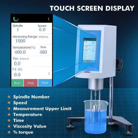 Bonvoisin Viscómetro rotatorio digital 10-6,000,000mPa.S de viscosidad de pantalla táctil con 4 rotores y sonda de temperatura ±1% Precisión 100-240V (NDJ-9T)