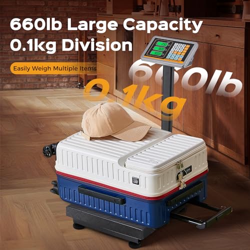 Bonvoisin Báscula de plataforma digital de 660 libras, báscula de piso resistente, báscula de envío postal conmutable KG/LB para pesar paquetes, equipaje, maletas, cajas