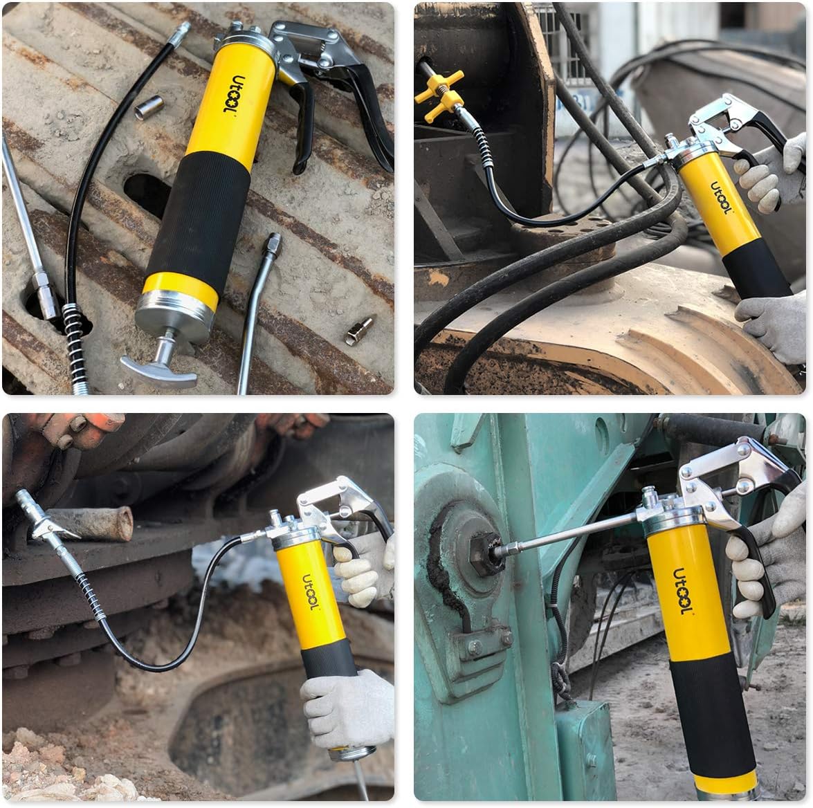UTOOL - Pistola de engrase, 8000 PSI, kit de pistola de engrasar de alta resistencia con capacidad de 14 onzas, manguera flexible de resina de 18 pulgadas, 2 acopladores básicos, 2 tubos rígidos de