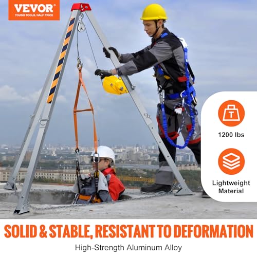 VEVOR Kit de trípode para espacios confinados con cabrestante de 1200 libras, trípode de espacio confinado con patas de 7 pies y cable de 98 pies, trípode de rescate de espacio confinado de 33 pies