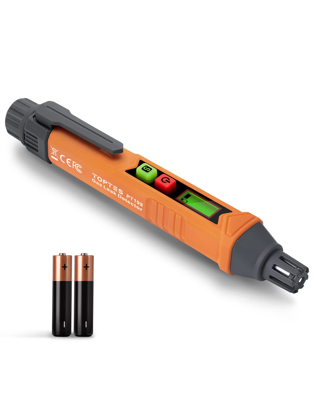PT199 Detector de fugas de gas natural con alarma audible y visual, sniffer de gas portátil para localizar fuentes combustibles como metano, propano para el hogar (incluye batería x2), naranja
