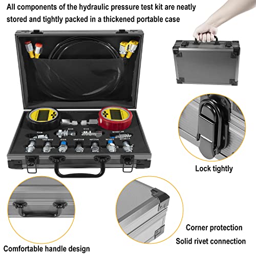 Kit de verificación de presión hidráulica de 70 m, con medidores de presión digitales de 10000 PSI/70 MPa, 11 acoplamientos, 2 mangueras de prueba, kit de acoplamiento de probador hidráulico para