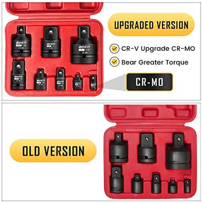 BOEN Juego de adaptador y reductor de enchufe de impacto de 8 piezas, 1/4 pulgadas, 3/8 pulgadas, 1/2 pulgadas, 3/4 pulgadas, juego de adaptadores con funda duradera para conversiones de