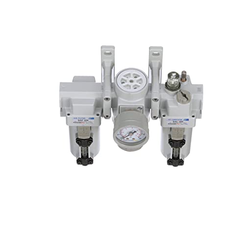 PneumaticPlus SAU300-N03G-MEP Filtro de Aire Comprimido Regulador Lubricador Combo 3/8" NPT - Cuenco de metal, drenaje manual, soporte, calibre