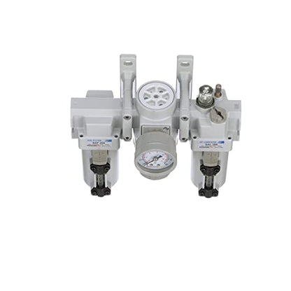 PneumaticPlus SAU300-N03G-MEP Filtro de Aire Comprimido Regulador Lubricador Combo 3/8" NPT - Cuenco de metal, drenaje manual, soporte, calibre
