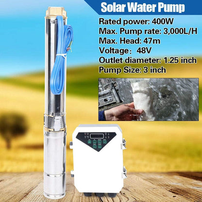 Bomba sumergible solar de pozo profundo de 3 pulgadas, 24 V, 270 W, bomba de agua solar sumergible de acero inoxidable para riego agrícola + kit de controlador MPPT 3FLS1.8/100-D24/270 (24 V 270 W)
