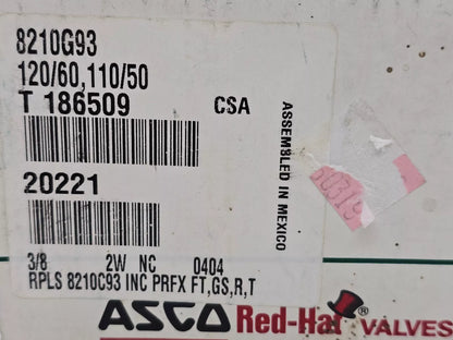 válvula solenoide Asco 8210G93 Red-Hat de 3/8" NPT, 150 PSI. Latón, 2 vías