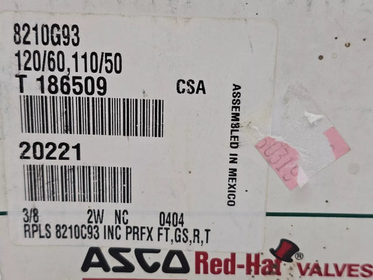 válvula solenoide Asco 8210G93 Red-Hat de 3/8" NPT, 150 PSI. Latón, 2 vías