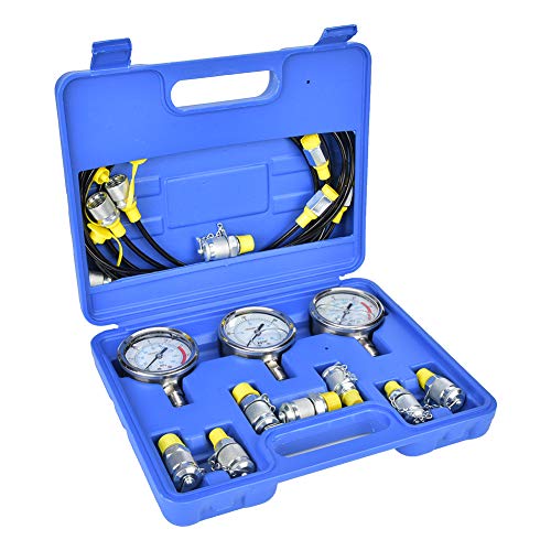 Kit de prueba de presión hidráulica que incluye 3 medidores de presión, 8 conectores y 3 mangueras, herramienta de prueba de presión de equipos hidráulicos para aceite